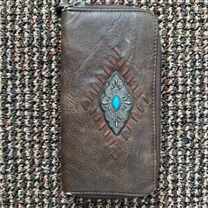 Brown Leather Wallet with Turquoise Accent